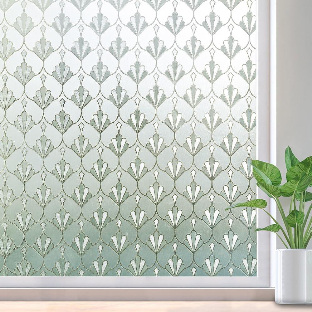rabbitgoo Privacy Window Film Non Adhesive Frosted Glass Sun Blocking Self Static Cling Decorative for Home Kitchen Living Room, Removable and Reusable, 35.4 x 118.1 inches