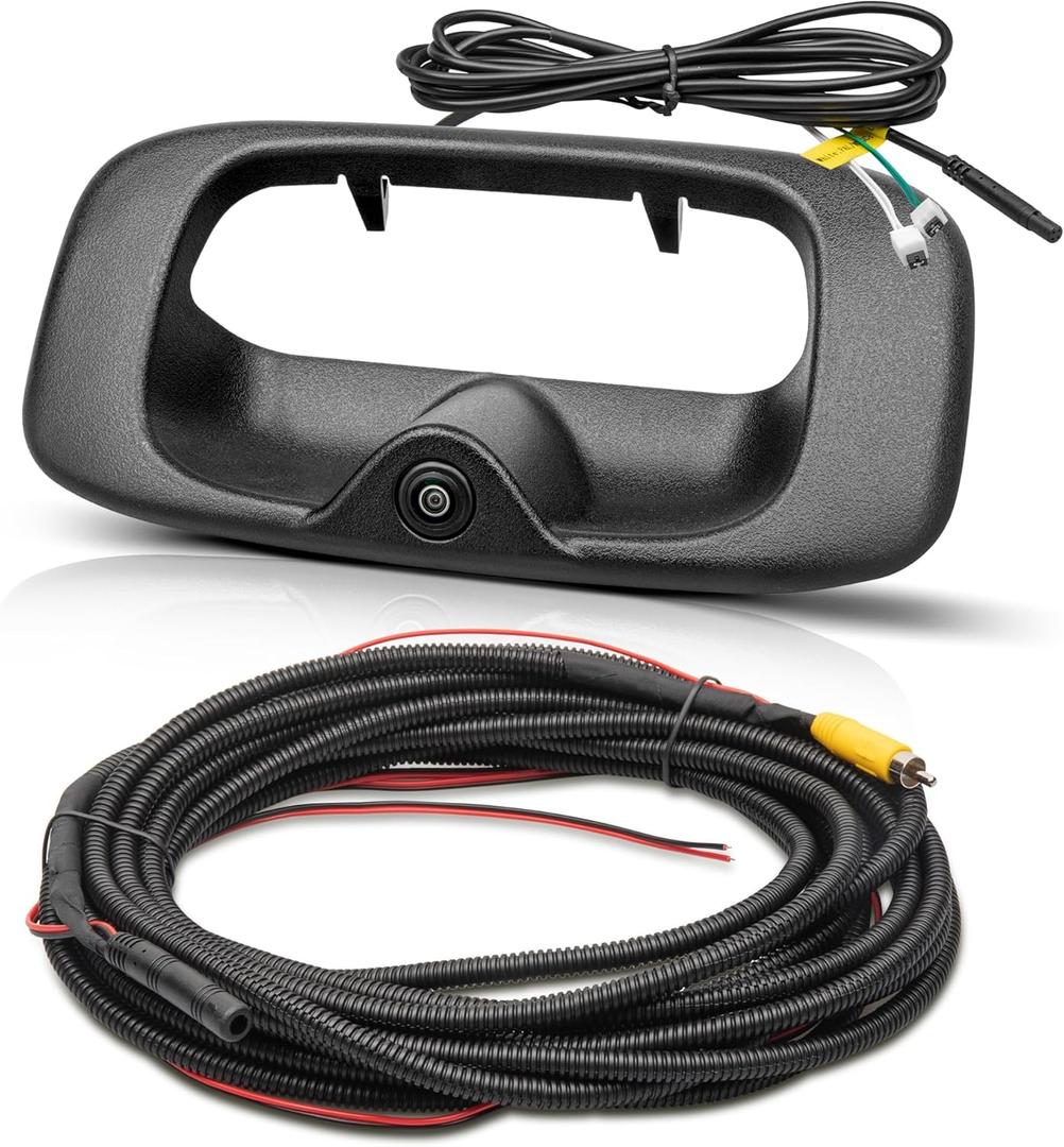 RED WOLF Tailgate Handle Backup Camera Fit for 1999-2006 Chevrolet Chevy Silverado/GMC Sierra 1500 2500 3500HD Pickups Reverse Rear View Backup Camera, Waterproof Guideline w/12V Power Cable RCA Plug