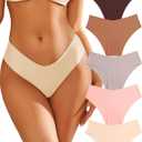 Womens Seamless Underwear Soft Stretch Briefs Invisibles Hipster V Cut cheeky No Show Bikini Panties 5 pack,Size: X-Small
