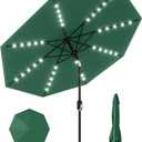 GarveeLife 10 ft Patio Umbrella with Solar Lights, 8 Ribs Outdoor Market Table Umbrella with 40 LED Lights & Tilt Crank for Pool, Deck, Backyard (Dark Green)