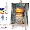 MIRCVSH Sunset Beach Paint by Numbers for Adults-Landscape Paint by Number on Canvas with Wooden Framed,DIY Acrylic Oil Painting by Number Kits for Adults Gift Home Wall Decor(12x16inch) (DKH030)