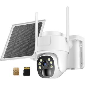 KKB 4G LTE Cellular Security Camera, No WiFi Security Camera Outdoor Built-in SIM Card and 64GB SD Card, Solar Powered, 2K Wireless Cam Color Night Vision, PIR Motion Sensor, PTZ 355 View, 2 Way Talk