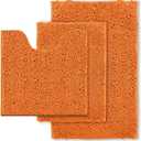 RUN HELIX Bathroom Rugs 3 Pieces Orange Bath Rugs Fall Shower Rugs with U-Shaped Contour Toilet Mat Absorbent Chenille Plush Bath Mats Non Slip Bath Rugs Bathroom Floor Mats Bath Mat Living Rug Set