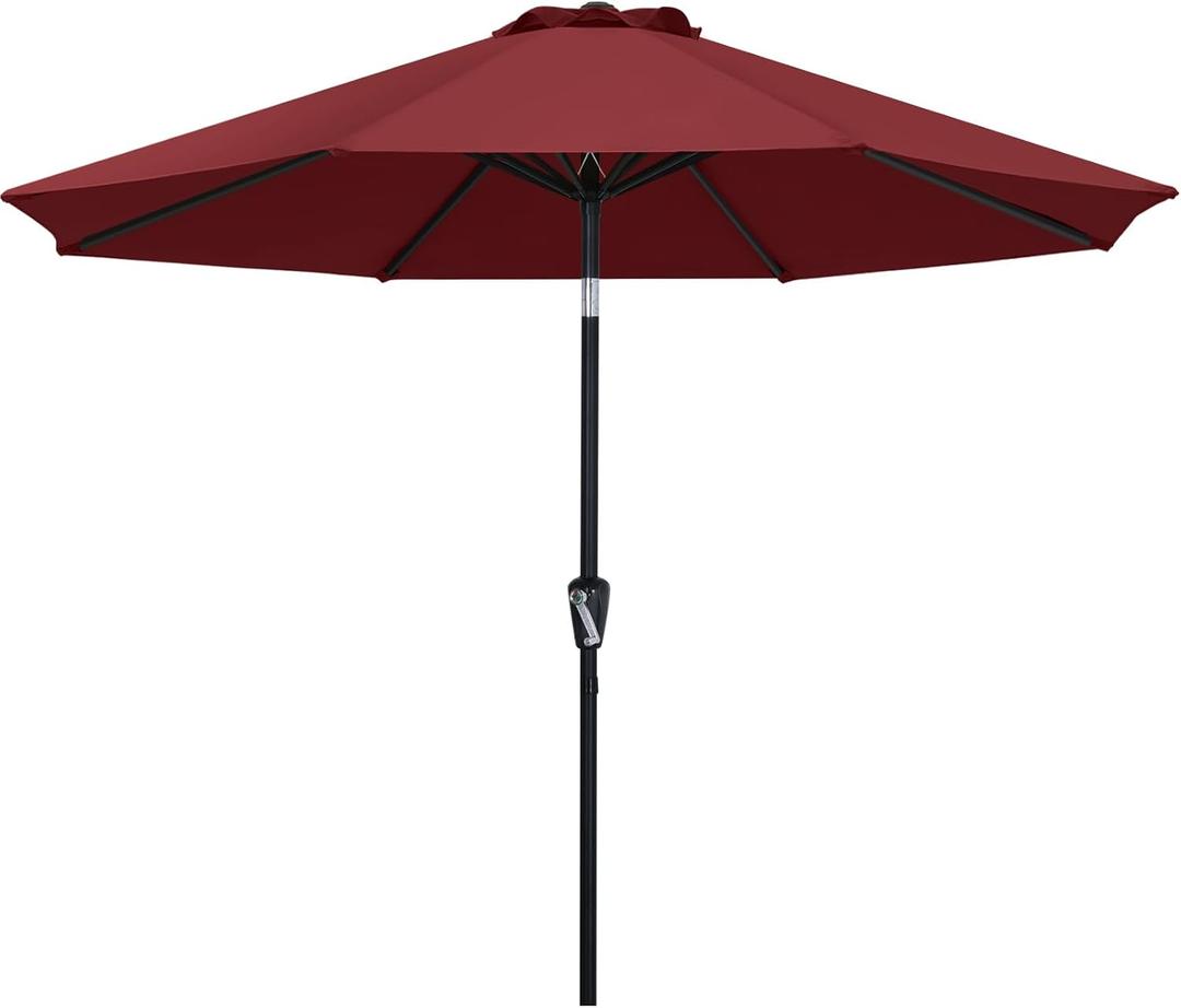 ABCCANOPY 9FT Outdoor Patio Umbrella, 8 Ribs Table Umbrella w/Crank for Easy Set Up, Suitable for Garden, Lawn, Deck & Backyard (Burgundy)