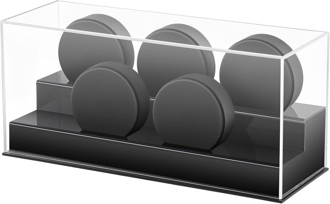 Acrylic Hockey Puck Display Case Clear Holder Holds 5 Pucks Hockey Puck Stand Showcase for Autographed Memorabilia(Acrylic,5 Pucks)