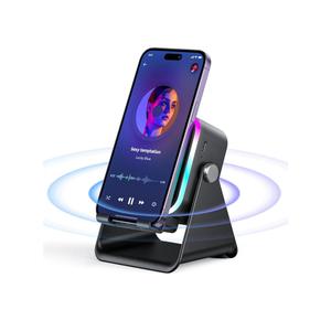 Induction Speaker with Phone Stand 5 in 1 Wireless Induction Bluetooth Audio for iPhone Android Phone Speakers Amplifier with Rechargeable Colorful Light, Birthday Gifts for Men Women Teens (Black)