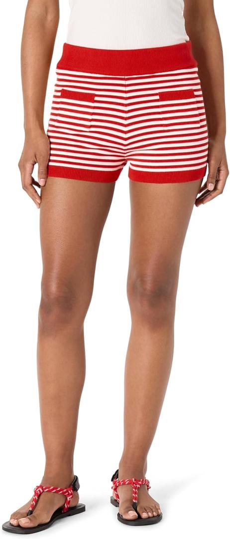 The Drop Women’s Flame Scarlet/Ivory Stripes Mini Sweater Short, M