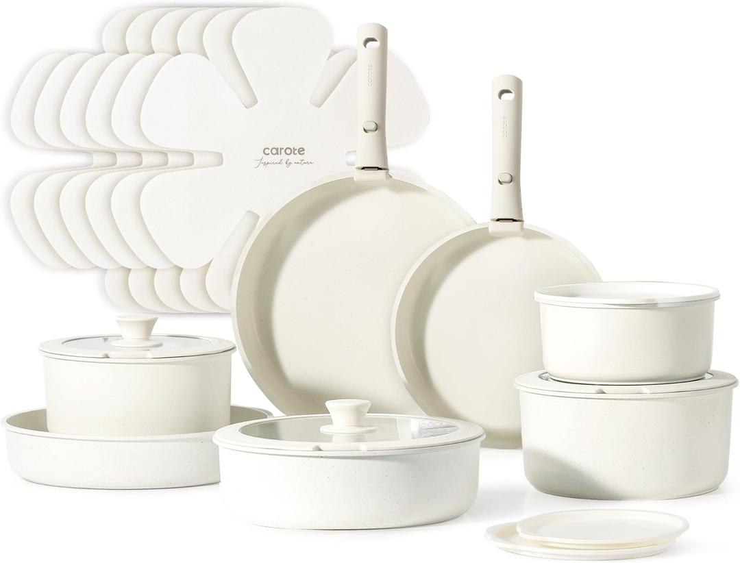 CAROTE 21pcs Pots and Pan Set, Nonstick Induction Cookware Detachable Handle,Cookware Set with Removable Handle