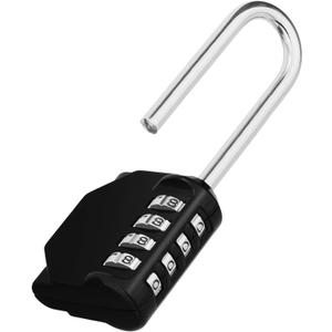 ZHEGE Long Shackle Padlock, 4.53" Overall Height, 2.62" Shackle Height, 4 Digit Combination Lock Outdoor for Fence Gate, Shed, Garage, Resettable Long Combo Lock for Gym & School Locker (Black)