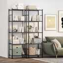 Sakugi Storage Shelves - Set of 2, 5-Tier Metal Shelf Organizer, Space-Saving Garage Shelving with Leveling Feet, Standing Shelves Organizer for Kitchen, Laundry, Pantry (18.4" x 12.6" x 57.4", Black)