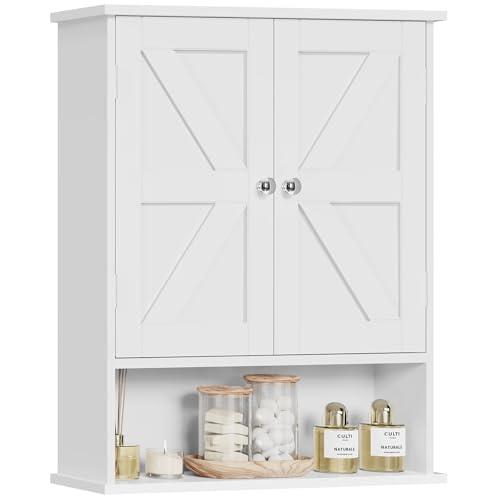 TEENFON Bathroom Wall Cabinet, Over The Toilet Space Saver Storage with Barn Doors & Adjustable Shelf, Hanging Medicine Cabinet, White 7.1" D x 15.4" W x 19.3" H