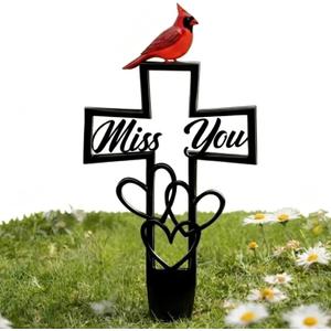 Cemetery Memorial Plaque with Cardinal, Metal Cemetery Memorial Plaque for Remembrance, for Cemetery, Garden, Memorial Tribute