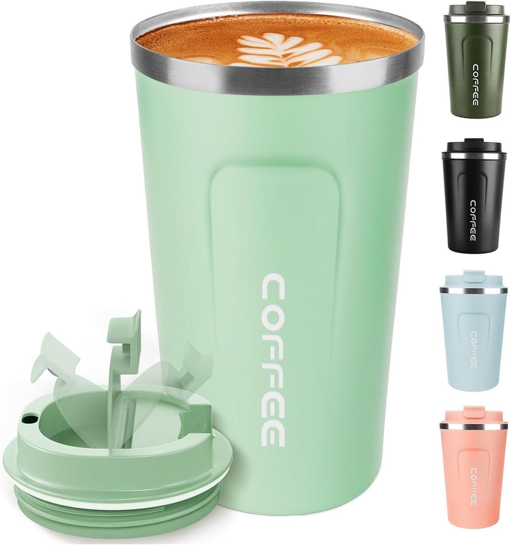 Travel Coffee Mug 12oz: Insulated Coffee Cups with Leakproof Lid, Reusable Travel Mug to Go with Seal Lid, Vacuum Stainless Steel Tumbler for Hot/Cold Drinks (Celadon Green)