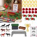 Riceshoot 36 Pcs Derby Party Table Decorations Set Horse Racing Table Decor-tablecloth Artificial Grass Horses Figurines Wooden Box Trophy Roses for Rodeo Western Decor Home Dining Supplies
