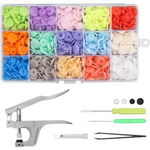 Kamtop Snaps and Snap Pliers Set, 120 Sets T5 Plastic Snap Buttons 15 Color, Snap Fasteners Press Pliers Snaps Starter Setter Tool for Clothes Sewing Bibs Rain Coat DIY Crafting