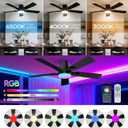 42" RGB Ceiling Fans with Lights, Low Profile Ceiling Fan with Light, RGB+3CCT 6 Wind Speeds, App & Remote Control, Flush Mount LED Fan Light, Fandelier Ceiling Fan for Bedroom, Living Room