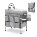 Baby Changing Table, Versatile Portable Folding Changing Table, Waterproof Diaper Changing Station with Waste Basket, Adjustable Height with 2 Drawers, Baby Changing Station for Infant and Newborn (Light Grey)