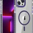 DEERLAMN Strong Magnetic Case for iPhone 15 Pro Max 6.7-Inch,[Compatible with Magsafe][Military Grade Drop Protection] Clear Slim Shockproof Protective Phone Cover-Transparent+Purple