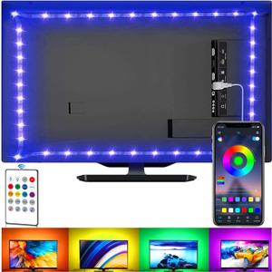2 x LED Strip Lights for TV, USB TV Backlight Kit with Remote, APP Control Sync to Music, 5050 RGB LED Bias Lighting for HDTV, PC and Mirror (16.4ft for 55"-75" TV)