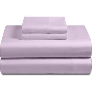 Feather & Stitch Softest 100% Cotton Sheets, 300 Thread Count Percale Weave Bedding, 16" Deep Pocket, Cooling Sheets, Breathable Bed Set, Hotel Premium Quality (Queen, Lavender)