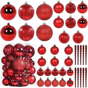 41PCS Christmas Ball Ornaments for Christmas Tree Decorations, Xmas Tree Red Shatterproof Ball Ornaments with Hanging Loop for Holiday and Party Decoration