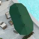 15FT Large Patio Umbrella with Base Included, Double Sided Outdoor Market Umbrella with Flexible Fiberglass Ribs, UV-Blocking Extra Large Umbrella for Garden, Pool, Deck, Forest Green