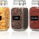 ComSaf Set of 3 Square Glass Jars with Airtight Lids (51 Oz) — Wire Clamp Canisters for Small-Batch Pickling, Kimchi, Bulk Dry Food, Wide Mouth Space Saving Kitchen Pantry Organization Jars