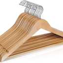 Wooden Hangers 10 Pack,Heavy Duty Wood Coat Hangers,with 360-degree HookSmooth Finish Wooden Clothes Hangers with Non Slip Pants Bar, Sturdy Clothes Hangers for Shirts,Suit,Natural