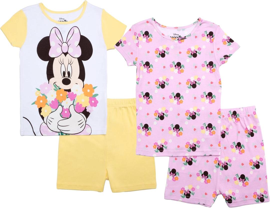 Disney Girls 4-piece Snug-fit Cotton Pajama Set, Soft & Cute for Kids (White, S)