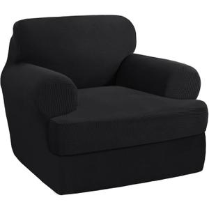PrinceDeco 2 Pieces Armchair Slipcover Stretch Couch Covers for T Cushion Chair Slipcovers Soft Arm Chiar Cover Furniture Covers with 1 Individual T Shape Seat Covers Width Up to 40"- Black