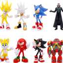8 Pcs Super Speed Hedgehog Action Figures Set 5.7 Inch Video Game Character Toys for Boys Girls Birthday Cake Toppers Party Supplies Red Warrior Yellow Fox Cartoon Hero Collectible Model Playset Pack