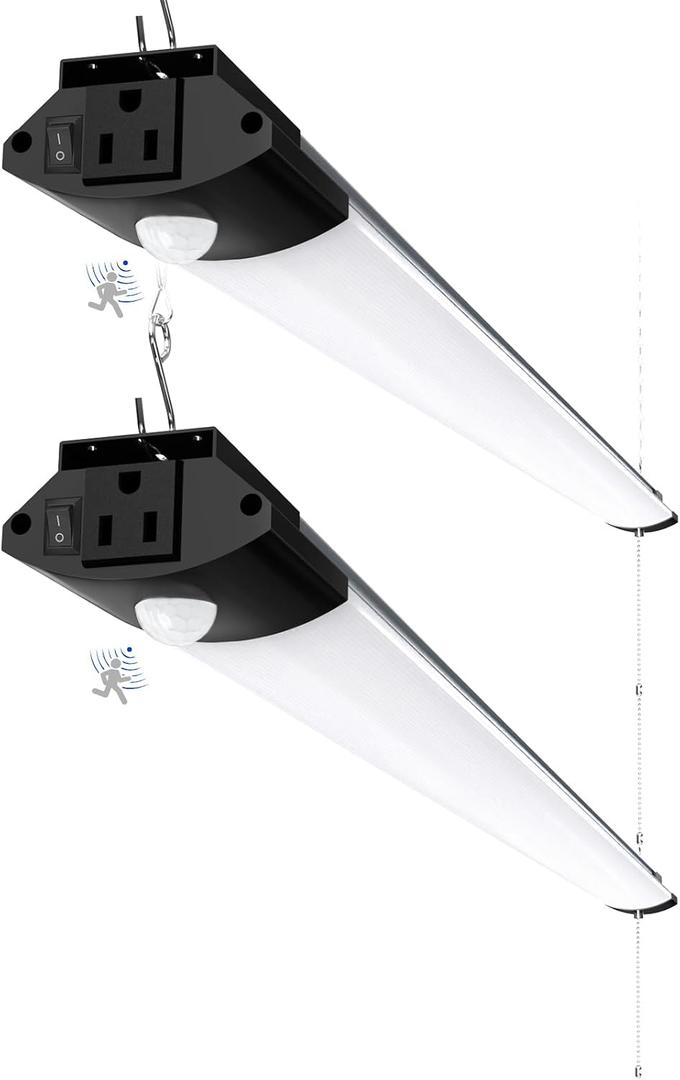 Barrina BS84 Motion Sensor LED Shop Light for Workshop 4FT, Garage Lights Plug in Fixtures, 84W, 5000K, 10000LM Motion Activated, Linkable & Hanging or Flush Mount, 2 Packs
