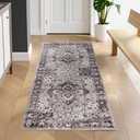 Superior Mahi Floral Medallion Border Washable Indoor Runner Rug, Machine Washable Rugs, for Hallway, Bedroom, Living Room, Dining, Kitchen Floors, Cotton Backing, Easy Clean, 2' 7" x 6', Grey