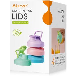 AIEVE Mason Jar Pour Spout Lid, 4 Pack Regular Mouth Mason Jar Lids with Flip Top, Reusable and Leak-Proof Plastic Canning Pitcher Lids tor Milk, Coffee, Juice, Lemonade, Colorful (Jars not Included)