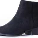 J. Adams Women's Viper Ankle Boots - Short Chunky Low-Heel Pointed-Toe Block Booties, Comfortable and Stylish for Everyday Wear (5.5, Black Vegan Suede)