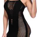 DITSONEO Womens Lingerie Fishnet Dress Mesh Chemise Babydoll Sexy See Through Nightwear Sleepwear for Women (Black)