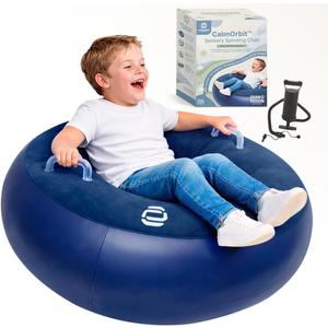 CalmOrbit Inflatable Sensory Spinning Chair for Kids, Sensory Toys for Kids with Autism & ADHD, Giftable 360 Spin Rocking Chair, Kids Sensory Chair, Autism Sensory Products for body coordination, Blue