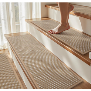 14PC Jute Stair Treads for Wooden Steps-Non Slip Peel and Stick Stair Treads Indoor, Adhesive Staircase Step Treads Residue Free, Cat-Friendly & Scratch-Resistant Durable Stair Runner,8"x30" Beige