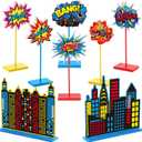 Geelin 8 Pcs Hero Theme Party Decorations Hero Wooden Tabletop Signs Freestanding Wooden Table Signs Table Topper Decors for Birthday Party Baby Shower Decor Supplies
