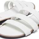Women's Flat Sandals Dressy Open Toe Round Toe Slide Sandals Comfortable Casual Beach Slip on Slippers for Summer (White) 11
