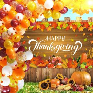 Happy Thanksgiving Party Decorations Indoor - Backdrop Banner With Balloons Garland Arch Kit for Fall Autumn Party Supplies