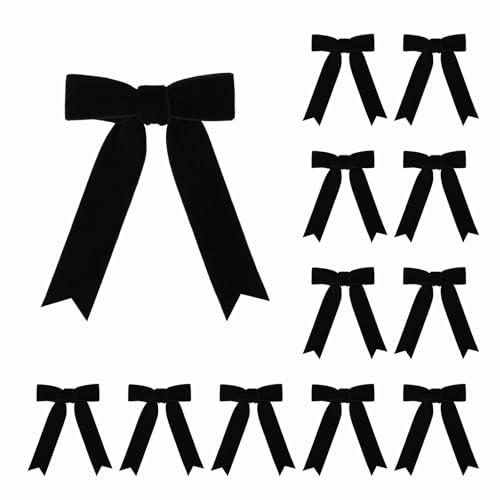 Meseey 12 Pcs Black Velvet Bows with Twist Tie 3.5 Inch Pre-Tied Vintage Christmas Velvet Ribbon Bows for Treat Bags Gift Wrapping Basket Wedding Baby Shower Brithday Party