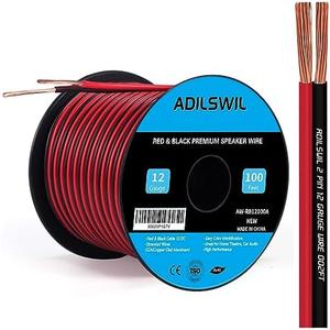 ADILSWIL Speaker Wire Cable 12 Gauge 100FT 12/ 2 AWG CCA Red Black Wire 2 Conductor Bonded Zip Low Voltage Wire DC 12V/ 24V Stereo Audio Light Car Wire CL2 Electrical Wire for Hookup and Extension
