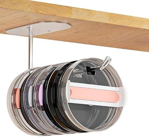 Pack of 3, MIAHIAM Tumbler Lid Organizer, Stanley Tumbler/Tumbler Lid Hook for Yeti Tumbler,Self-Adhesive or Drilling Tumbler Lid Hook for Kitchen Organizers and Storage (1 Pack)