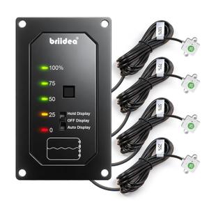 Briidra RV Water Tank Level Monitor System with Probeless Adhesive Sensors, LED Indicator, Motion-Sensing Light, Ensures Water Supply for Plastic Tanks up to 40 Gallons on 7-32V DC RVs, Boats