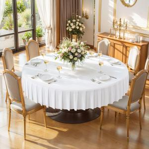 60 Inch White Round Tablecloth, 2 Pack Wrinkle Resistant 5ft Spandex Table Cover Circle, Washable Stretchy Table Cloth Round Cover for Banquet Wedding Birthday Dinner Party