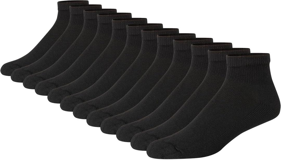Hanes Men's Ankle Socks, Double Tough, White & Black, Multipack (12-14)