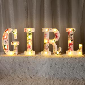 Realspring Girl Letters Sign Baby Marquee Light up Letters LED Flower Baby Shower Table Centerpieces Decor for Gender Reveal Birthday Party, 8.26''(Pink,Rose)
