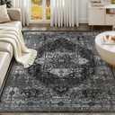 UERMEI 10x12 Area Rug Living Room Rugs - Washable Vintage Soft Large Rug Indoor Floor No Slip Rug Carpet for Bedroom Farmhouse Under Dining Table Home Office Decor - Black