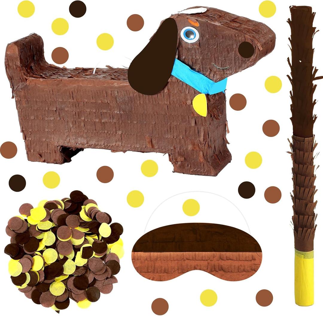 Dachshund Dog Piñata Puppy Birthday Decoration with a Blindfold, Bat and Confetii for Dog Theme Birthday Party Holiday Piñata Party Baby Shower Supplies